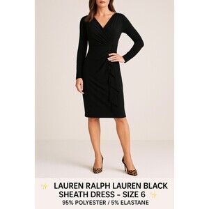 Lauren Ralph Lauren Black Ruched Knot Little Black Dress Women’s 6 – Holiday...